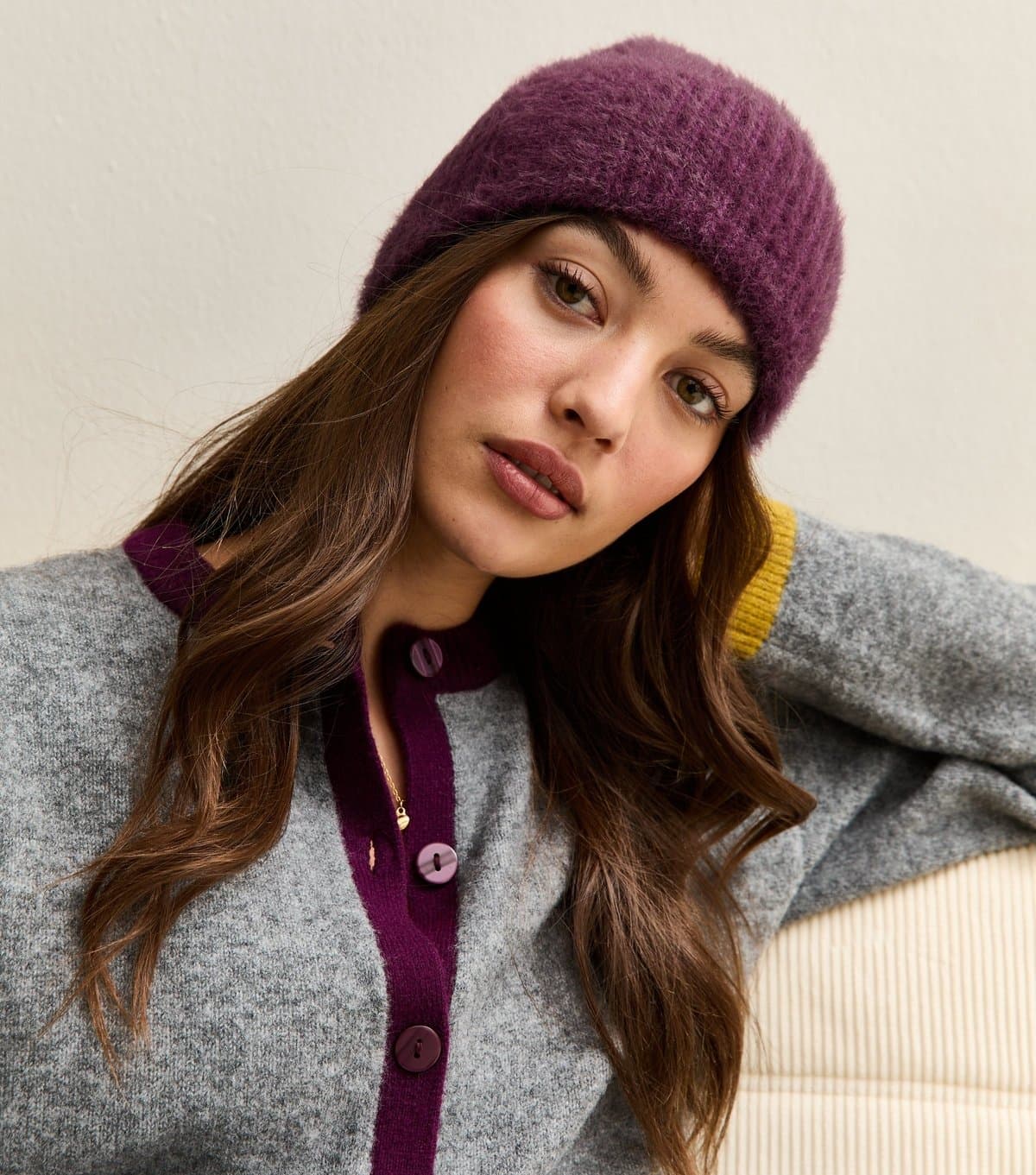 New Look New Look Burgundy Fluffy Knit Beanie