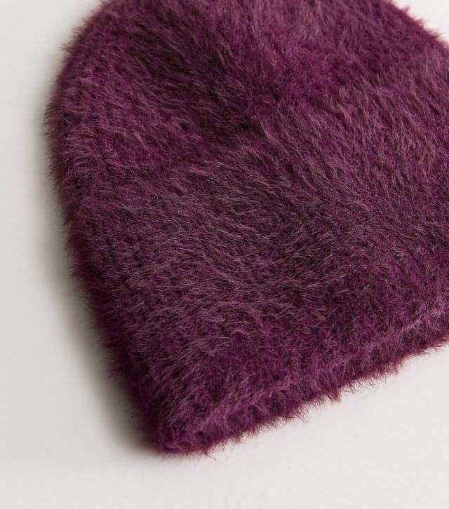 New Look Burgundy Fluffy Knit Beanie New Look - 3