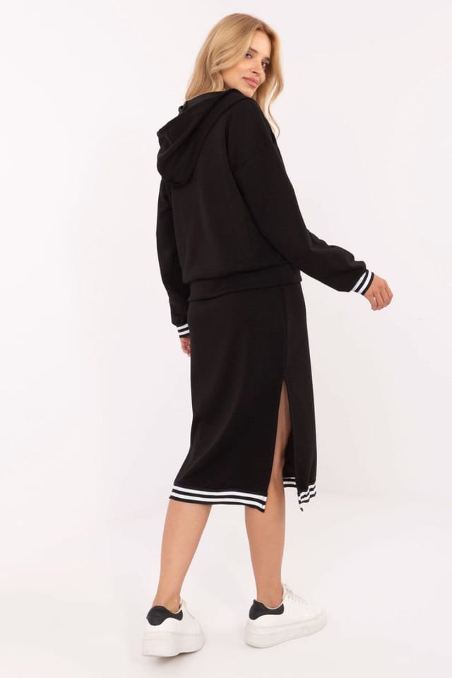 Love Lace Love Lace Women's Hoodie Zip Midi Dress Casual Set in Black - 2