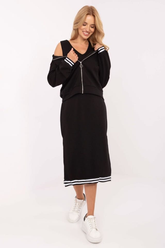 Love Lace Love Lace Women's Hoodie Zip Midi Dress Casual Set in Black - 3