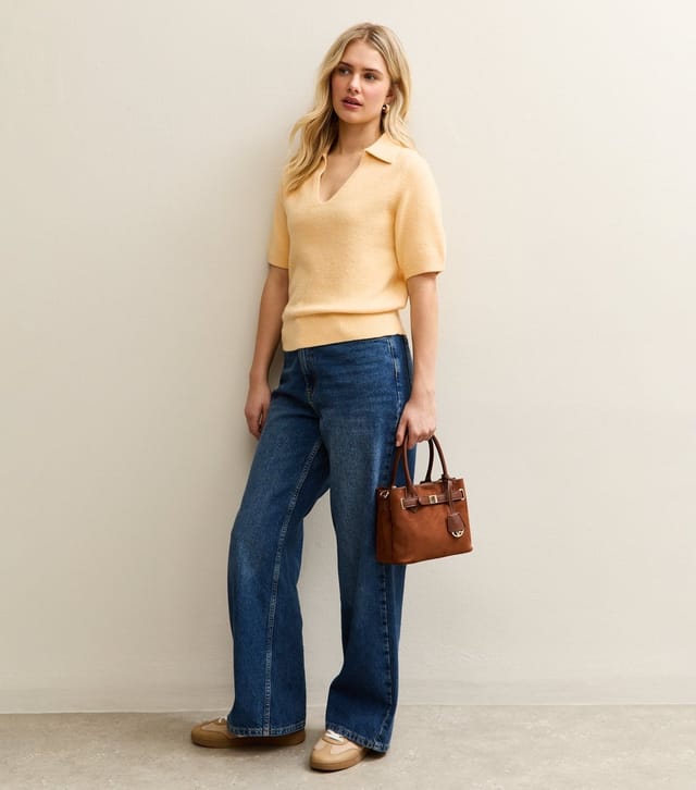 New Look Women's Light Yellow Open Collar Knit Top New Look - 3