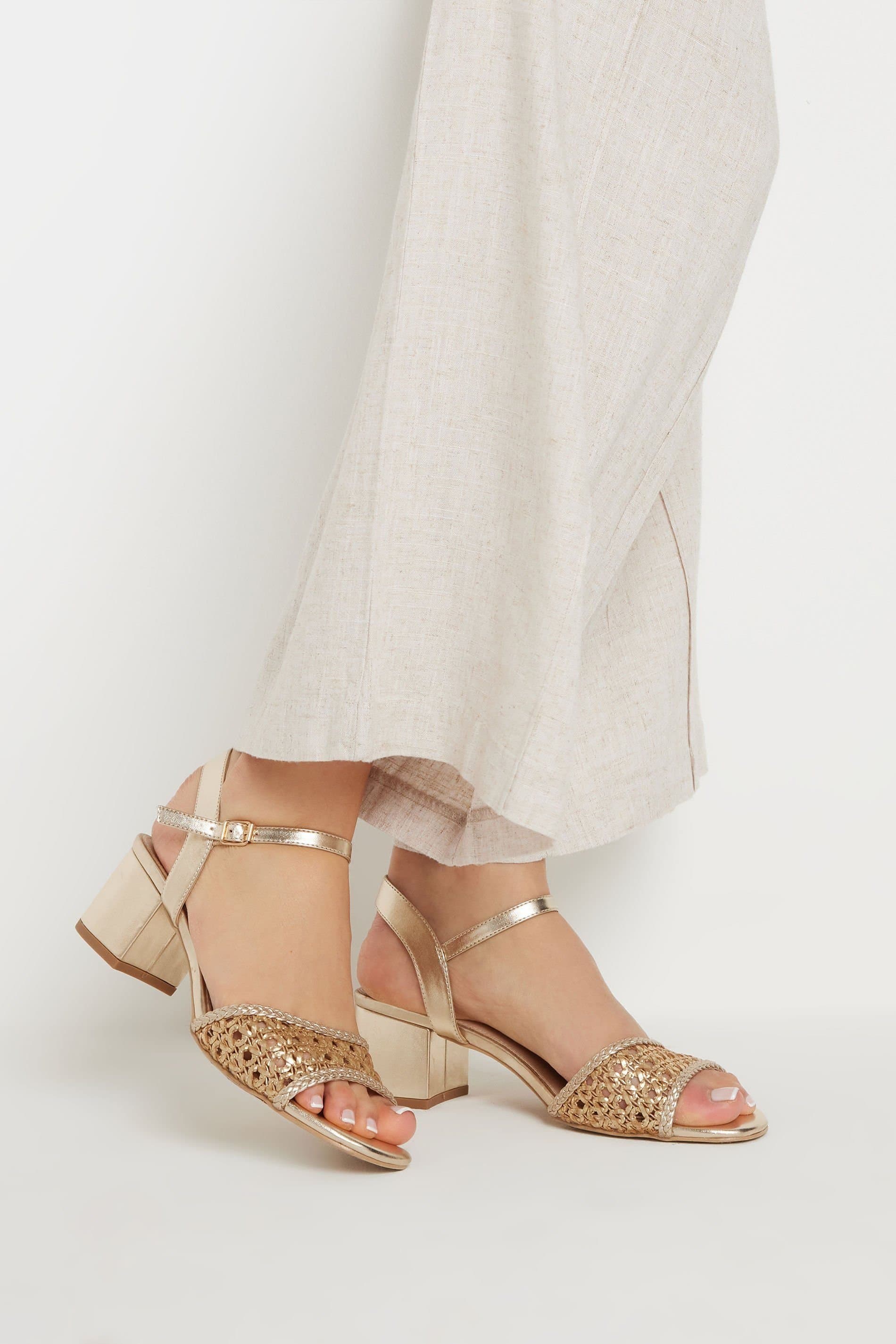 Long Tall Sally Long Tall Sally Gold Woven Strap Block Heels