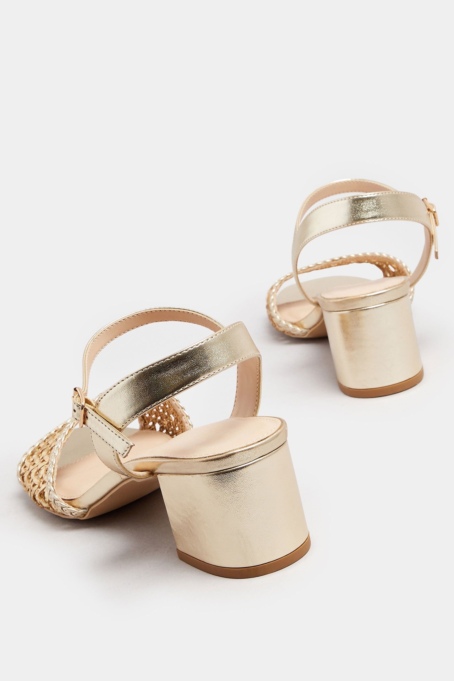 Long Tall Sally Long Tall Sally Women's Woven Strap Block Heels in Gold - 4