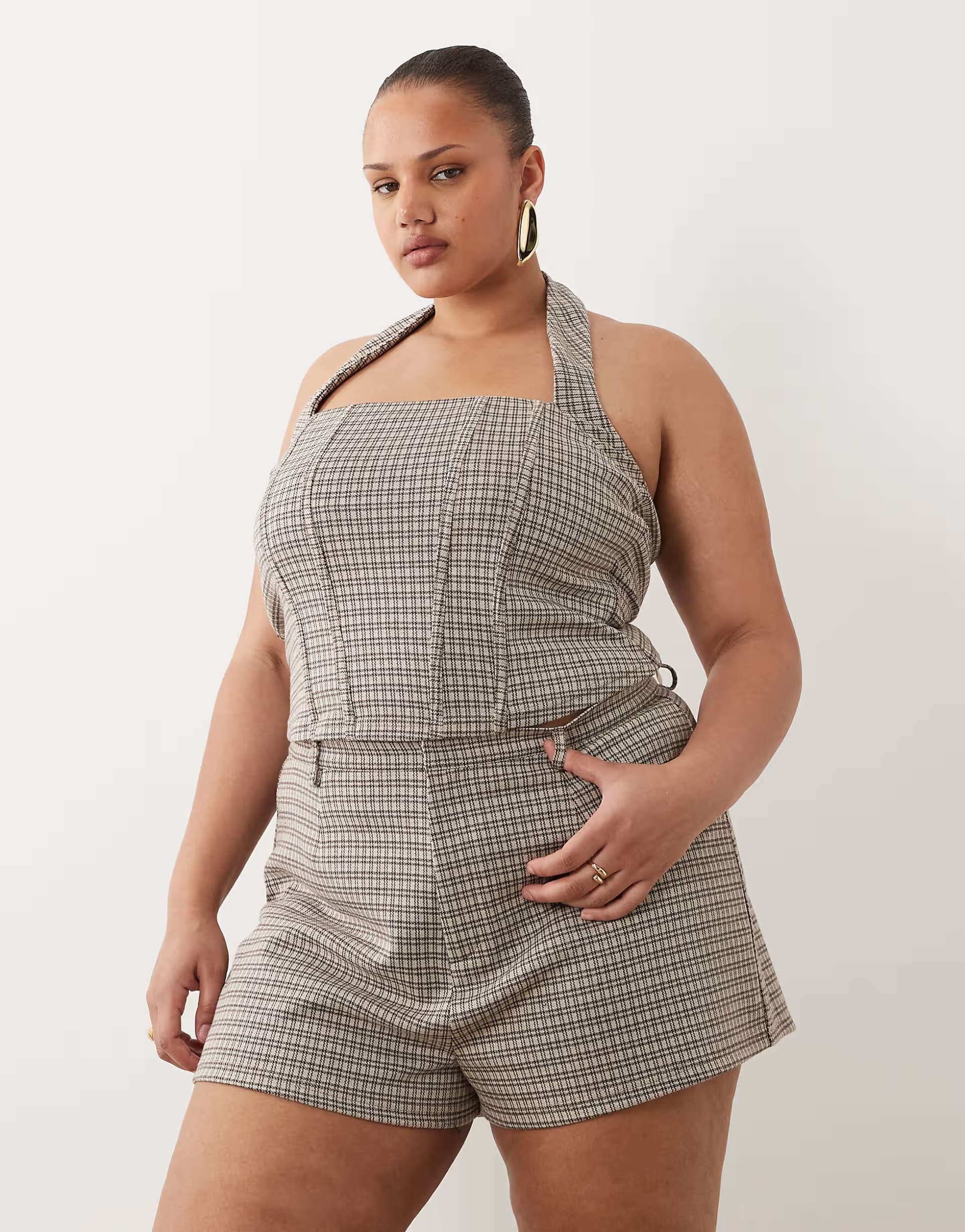ASOS ASOS DESIGN Curve mix & match check in brown check print