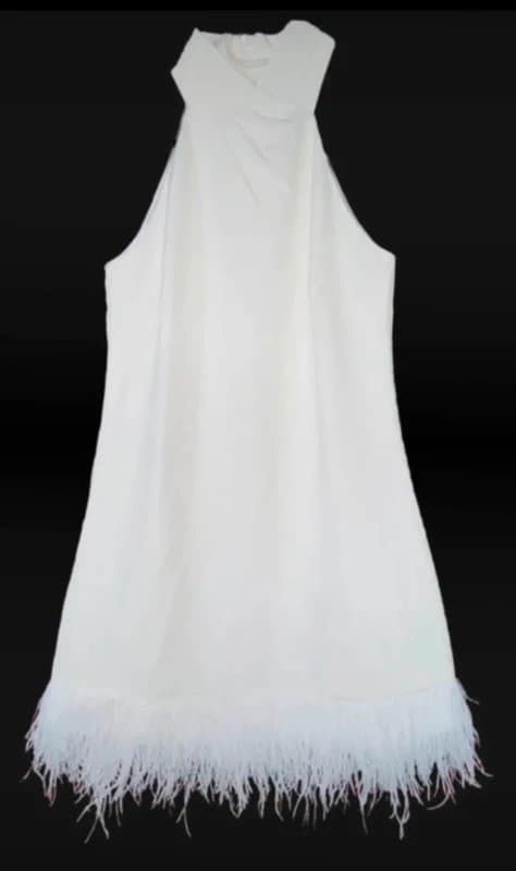 Mint Velvet Mint Velvet Feather Trim Party Dress Ivory-Amazing Halter Neck Details- UK 14