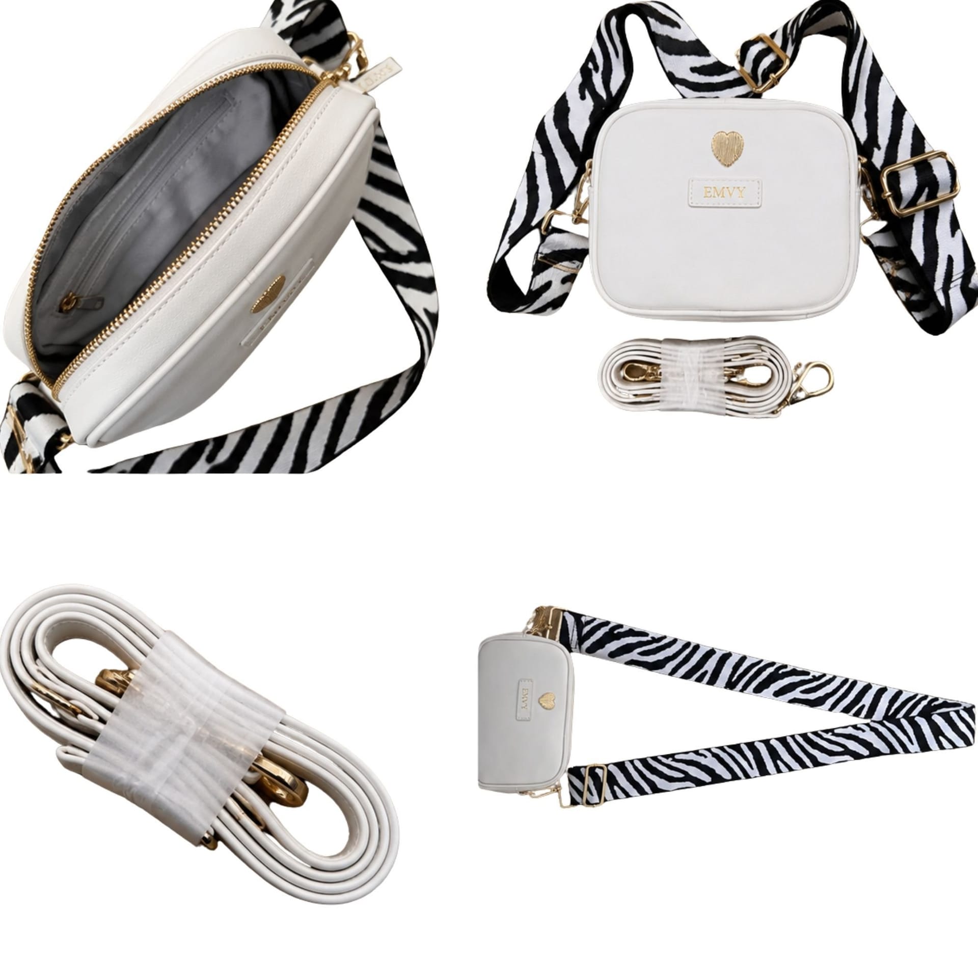 Love EMVY Love EMVY Women's Genuine Leather Mini Signature Heart Crossbody Bag With 2 Straps in Off-White - 4