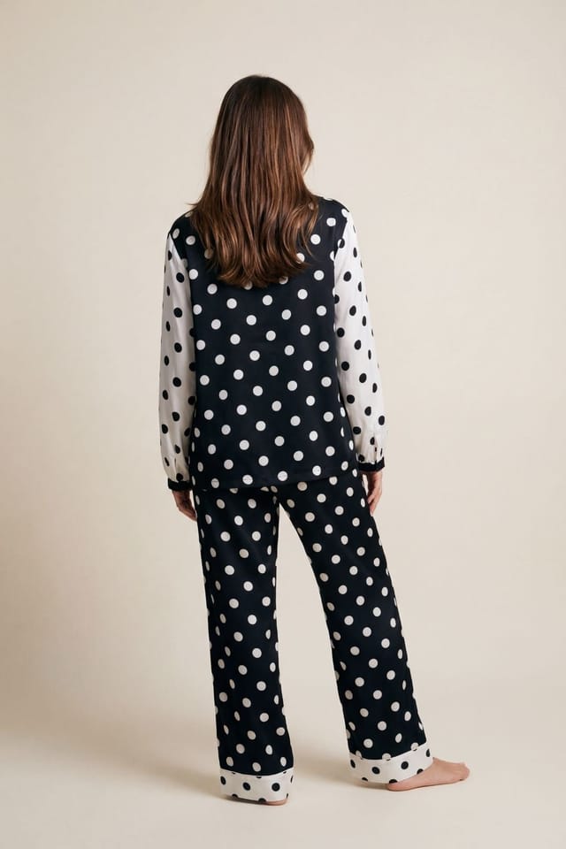 The Night Store The Night Store Women's Polka Dot Viscose Pyjama Trouser Set in Black - 3