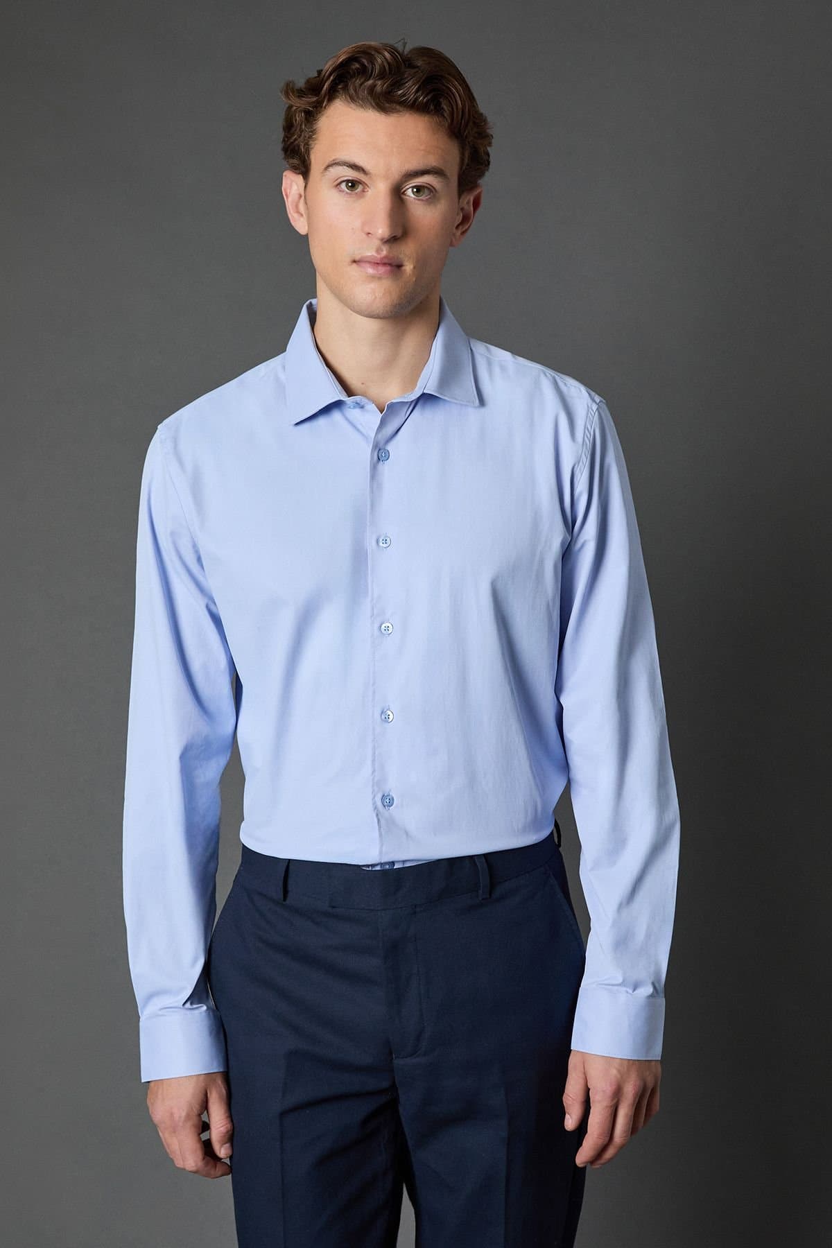 Burton Burton Men's Blue Regular Fit Easy Iron Shirt