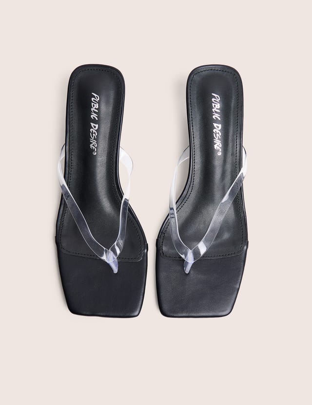 Public Desire Everlast Black Perspex Thong Flip Flop Heels - 2