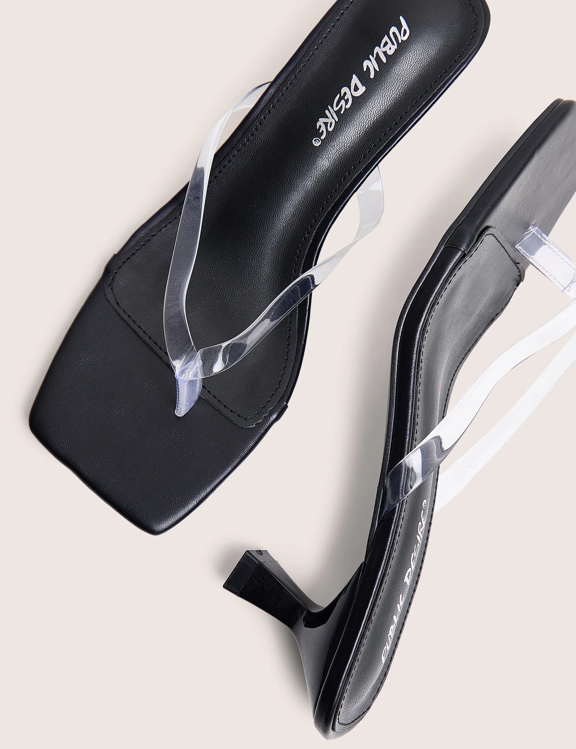 Public Desire Everlast Black Perspex Thong Flip Flop Heels - 4