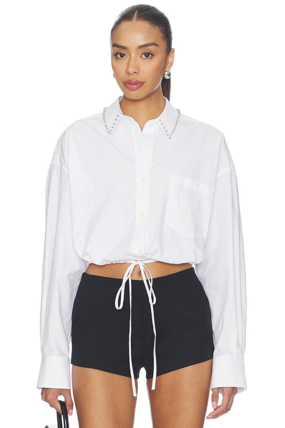 Alexander Wang White Wrap Shirt With Crystal Stud Collar