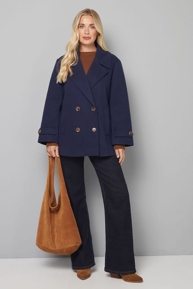 Wallis Wallis Women's Petite Mid Length Double Breasted Coat in Navy - 2