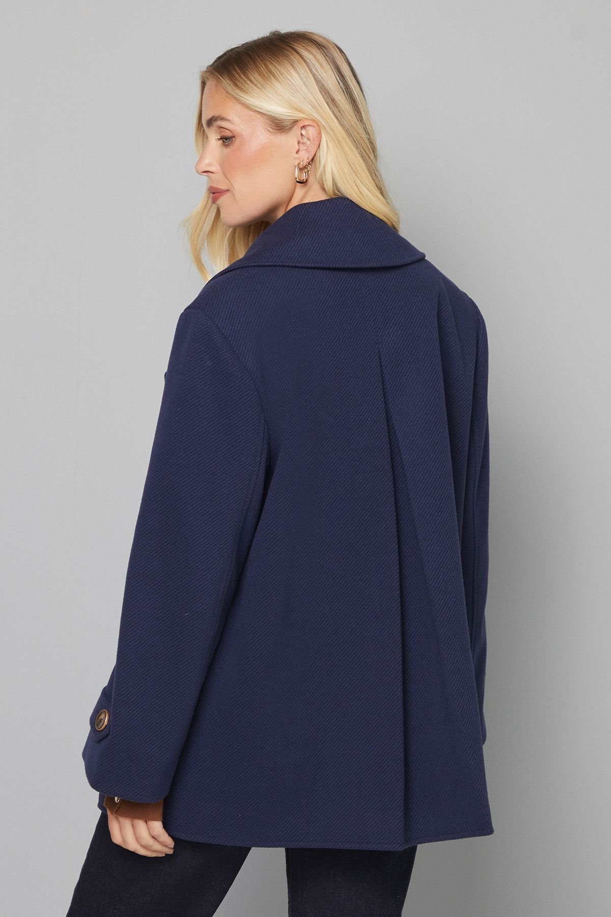 Wallis Wallis Women's Petite Mid Length Double Breasted Coat in Navy - 3