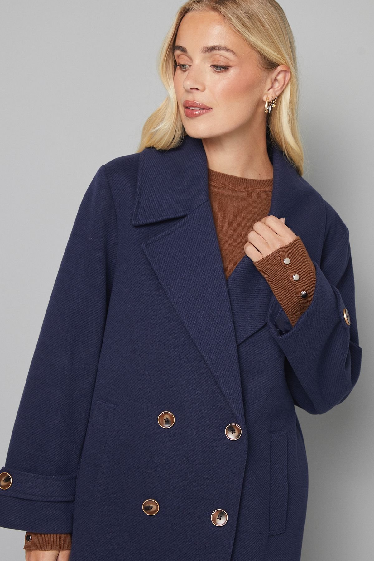 Wallis Wallis Women's Petite Mid Length Double Breasted Coat in Navy - 4