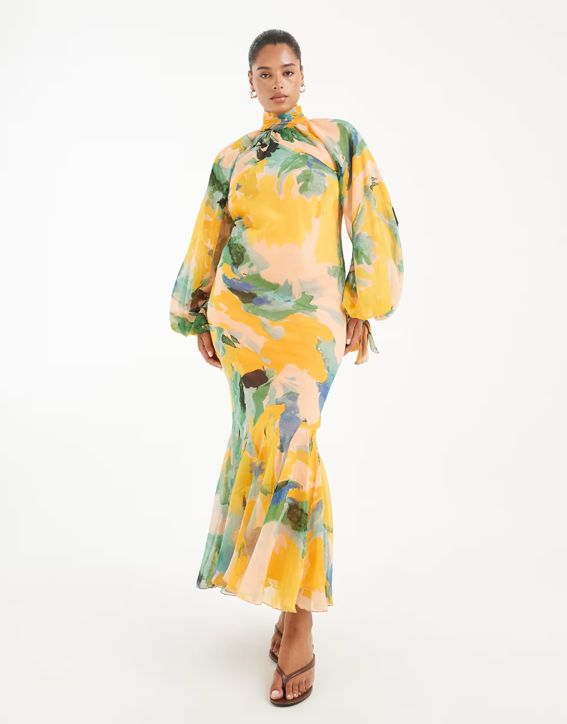 ASOS ASOS DESIGN Curve high neck maxi dress with godet hem in green floral print