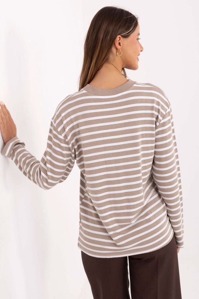 Love Lace Love Lace Women's Micromodal Elastane Striped Long Sleeve Blouse in Beige - 3