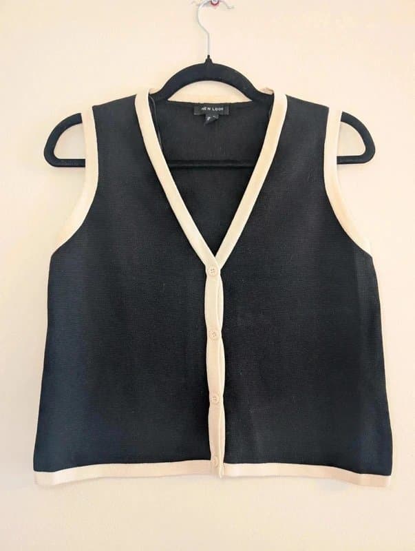 New Look New Look Black & Cream Knit Vest / Waistcoat – Size 10 | Open to Offers