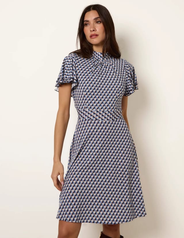 Blue Vanilla High Neck Angel Sleeve Mini Dress - 2