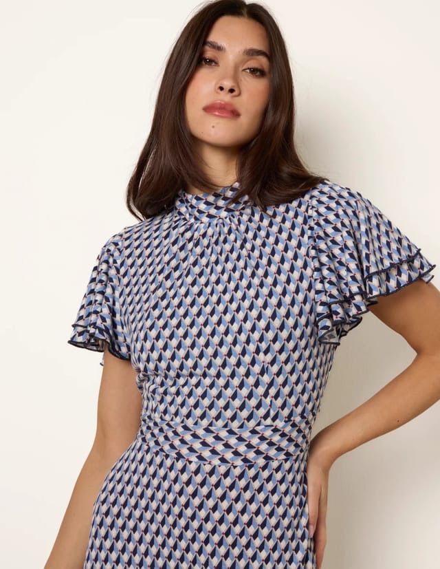 Blue Vanilla High Neck Angel Sleeve Mini Dress - 3