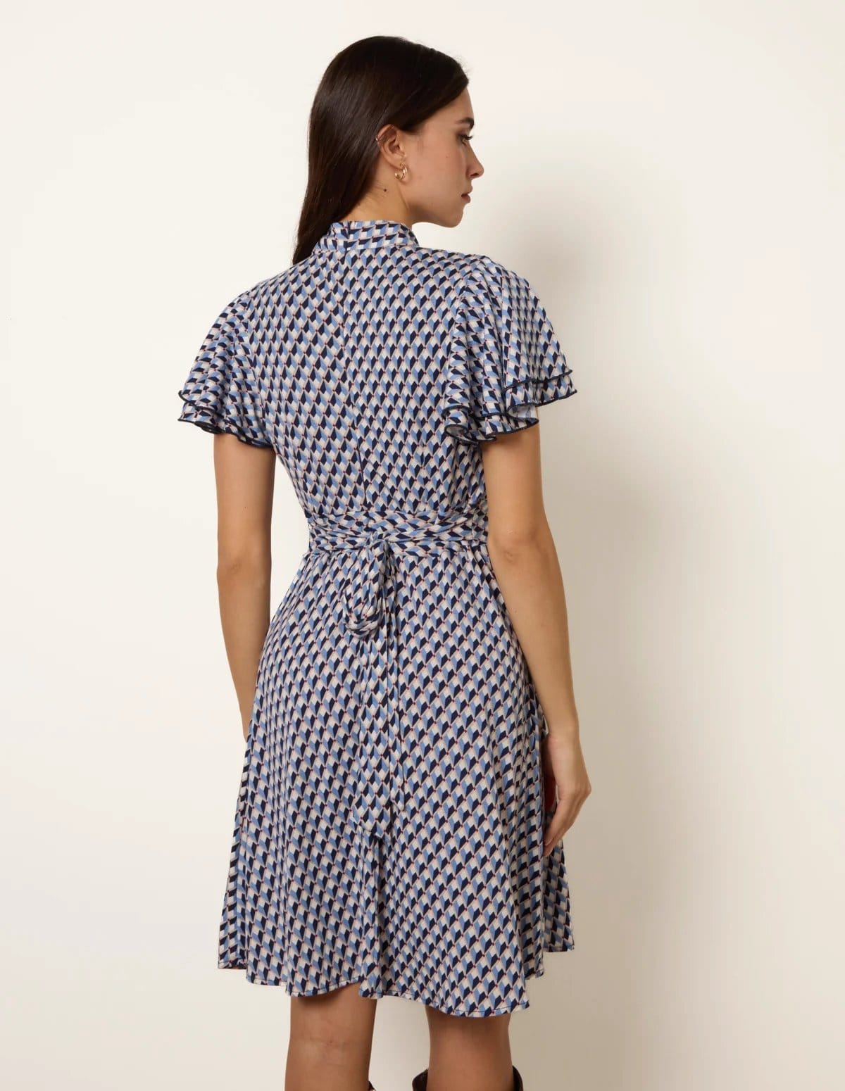 Blue Vanilla High Neck Angel Sleeve Mini Dress - 4