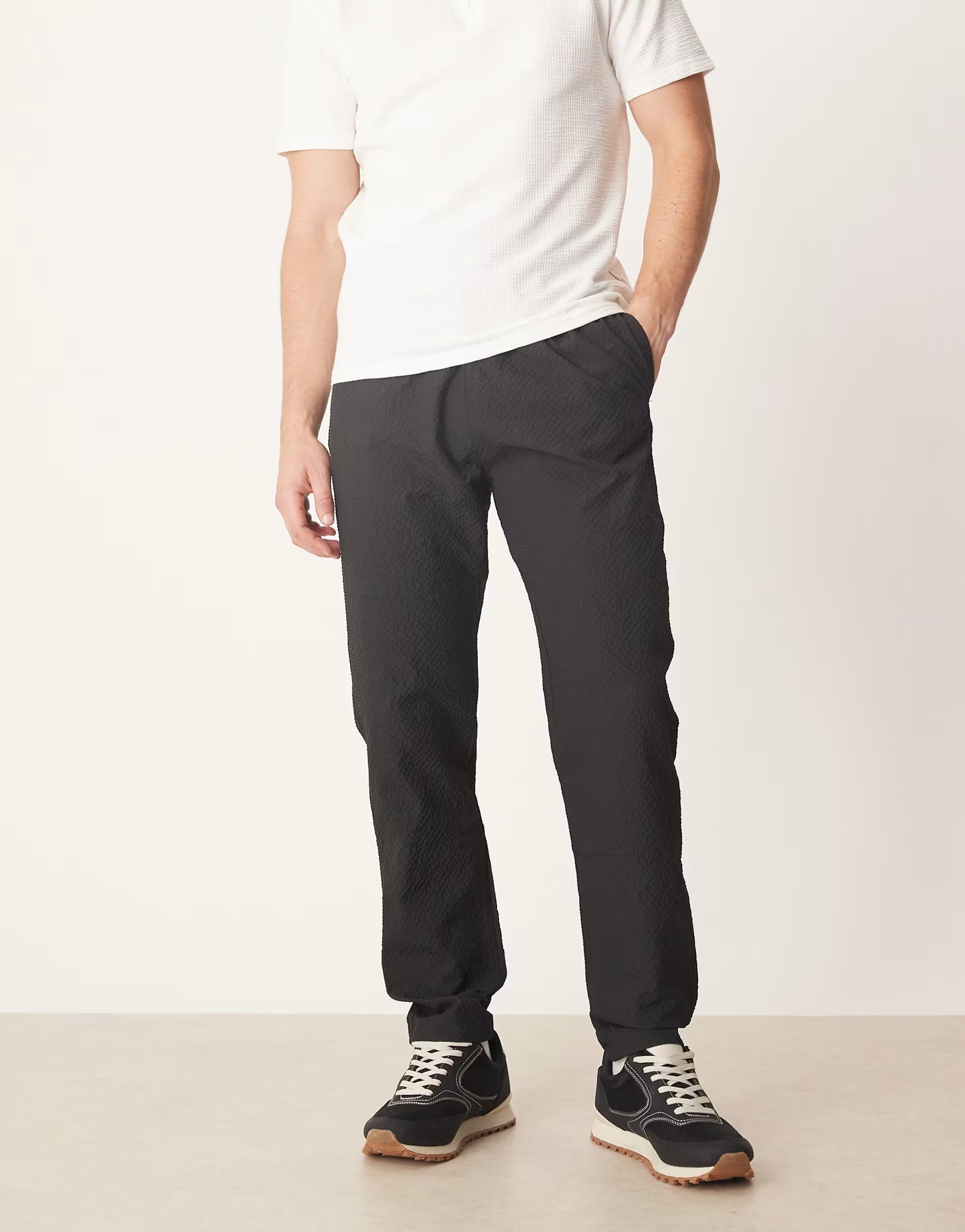 ASOS Brave Soul Black Seersucker Slim Leg Trousers