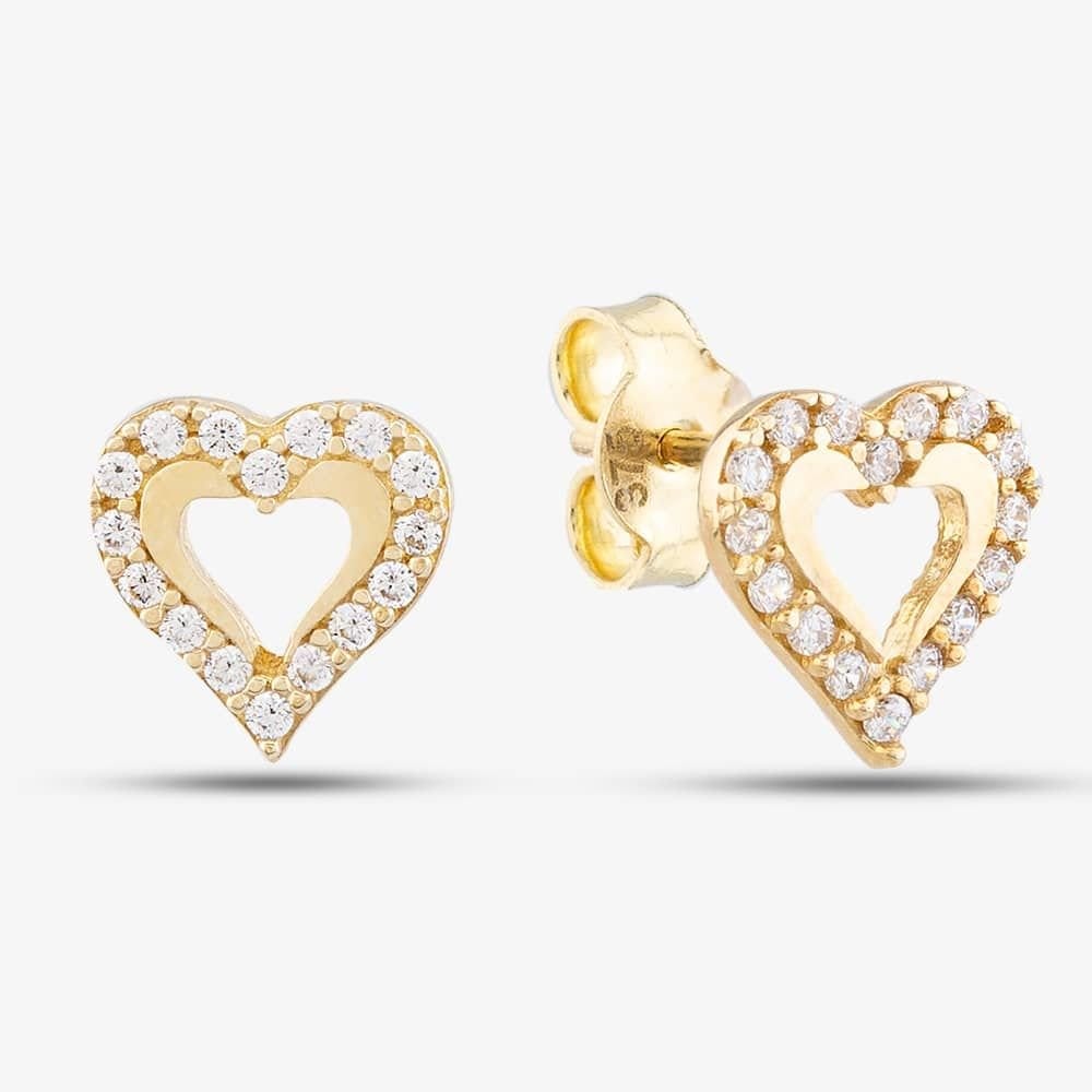 T.H.Baker T.H.Baker Women's 9ct Yellow Gold Cubic Zirconia Open Heart Stud Earrings E1632Y - 1