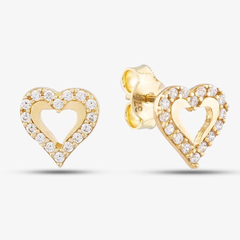T.H.Baker T.H.Baker Women's 9ct Yellow Gold Cubic Zirconia Open Heart Stud Earrings E1632Y - 1