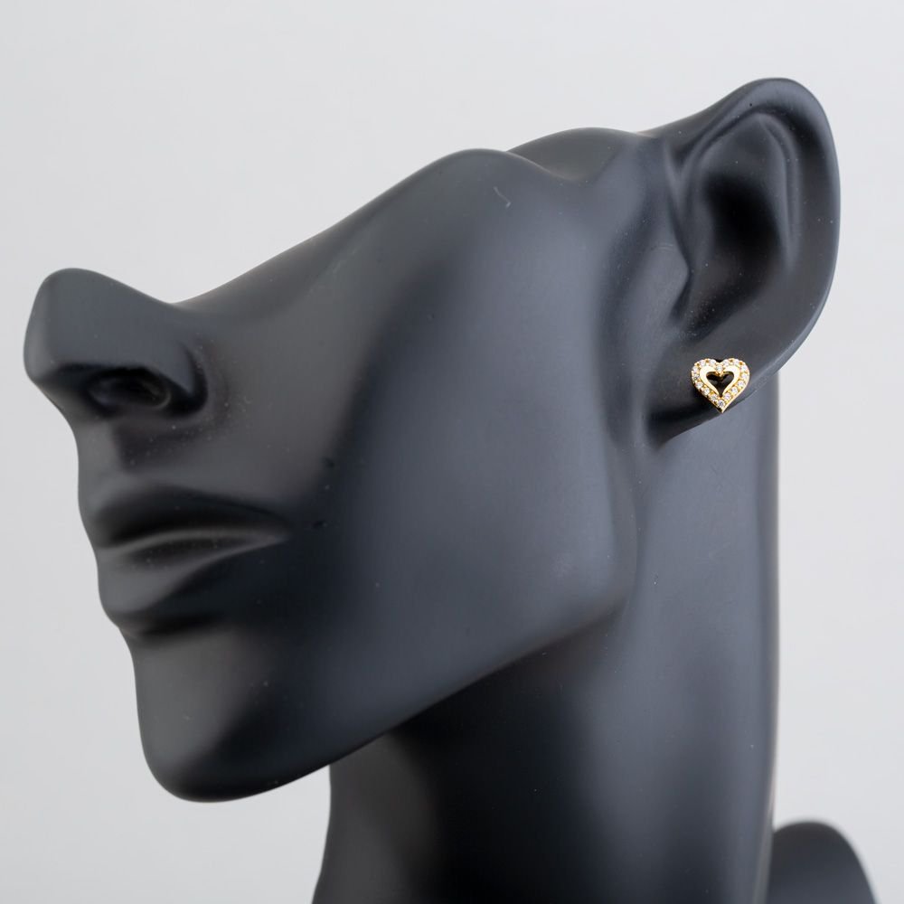 T.H.Baker T.H.Baker Women's 9ct Yellow Gold Cubic Zirconia Open Heart Stud Earrings E1632Y - 2