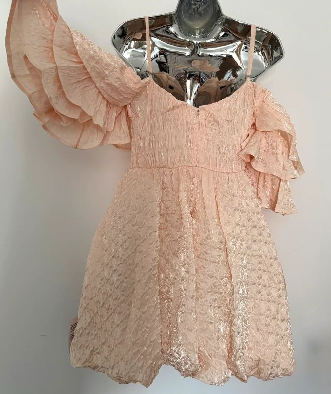 ASOS ASOS Luxe triple ruffle Bardot satin textured dress 10 - 1