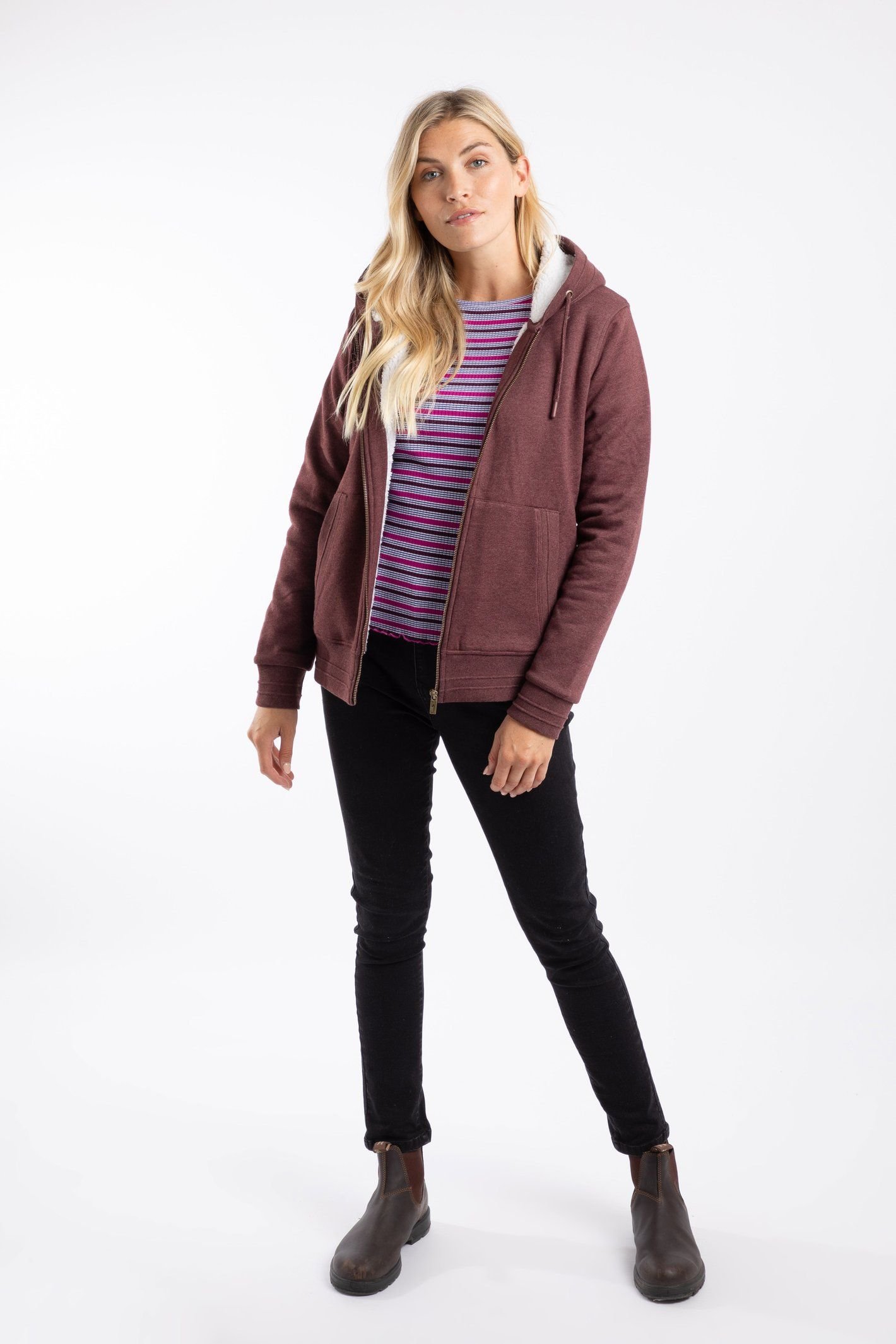 Weird Fish Weird Fish Women's Sevanna Borg Lined Jersey Hoodie in Burgundy - 4