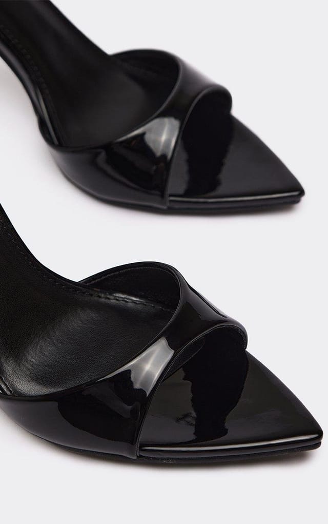 EGO Marc Ankle Strap Pointed Peep Toe Stiletto Heel In Black Patent, Women's Size UK 3 - 2