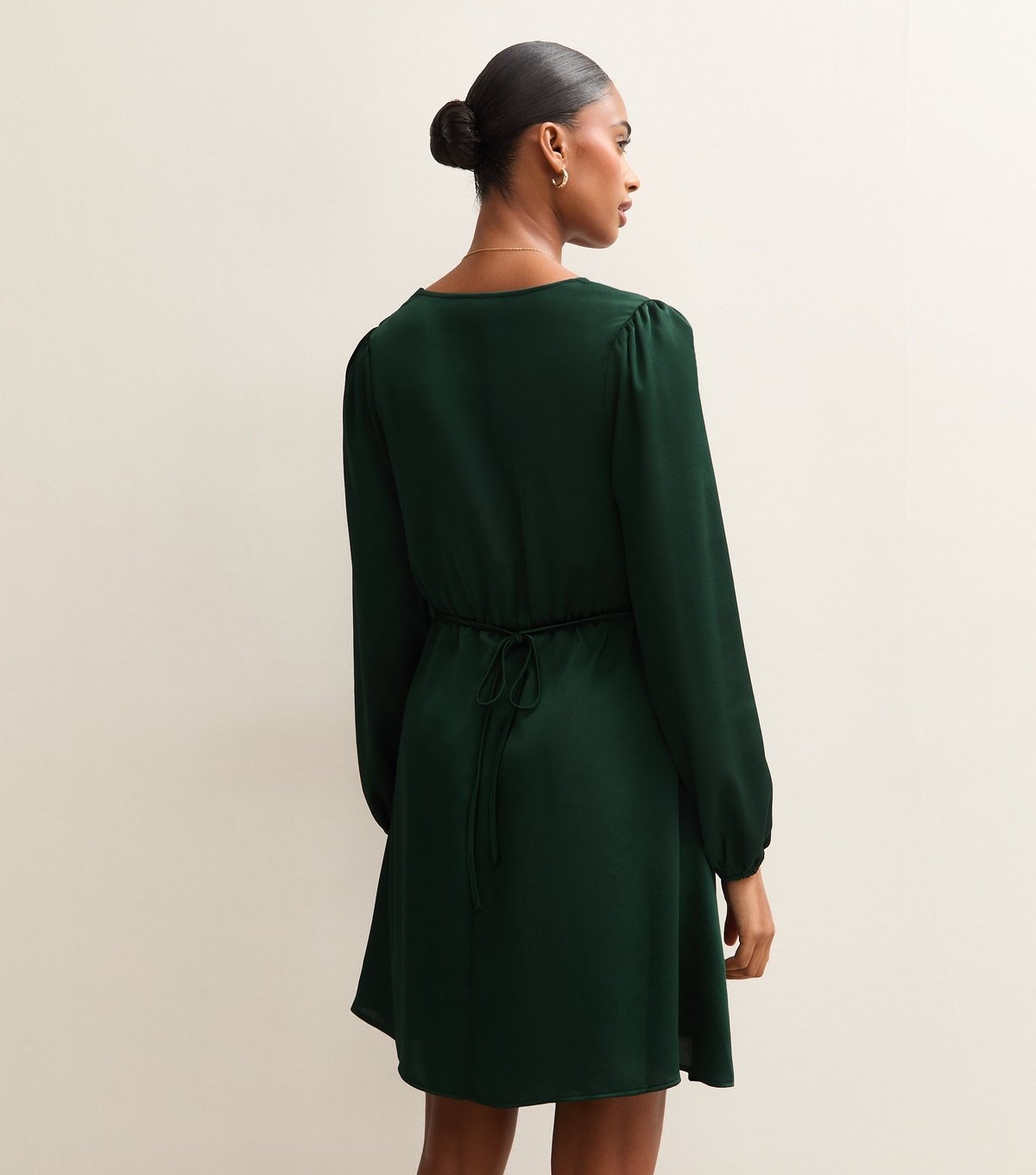 New Look Women's Dark Green Textured Satin Lace Trim Mini Dress New Look - 4