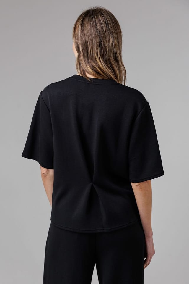French Connection French Connection Women's Luxe Short Sleeve Crew Neck Pinched Top in Black - 2