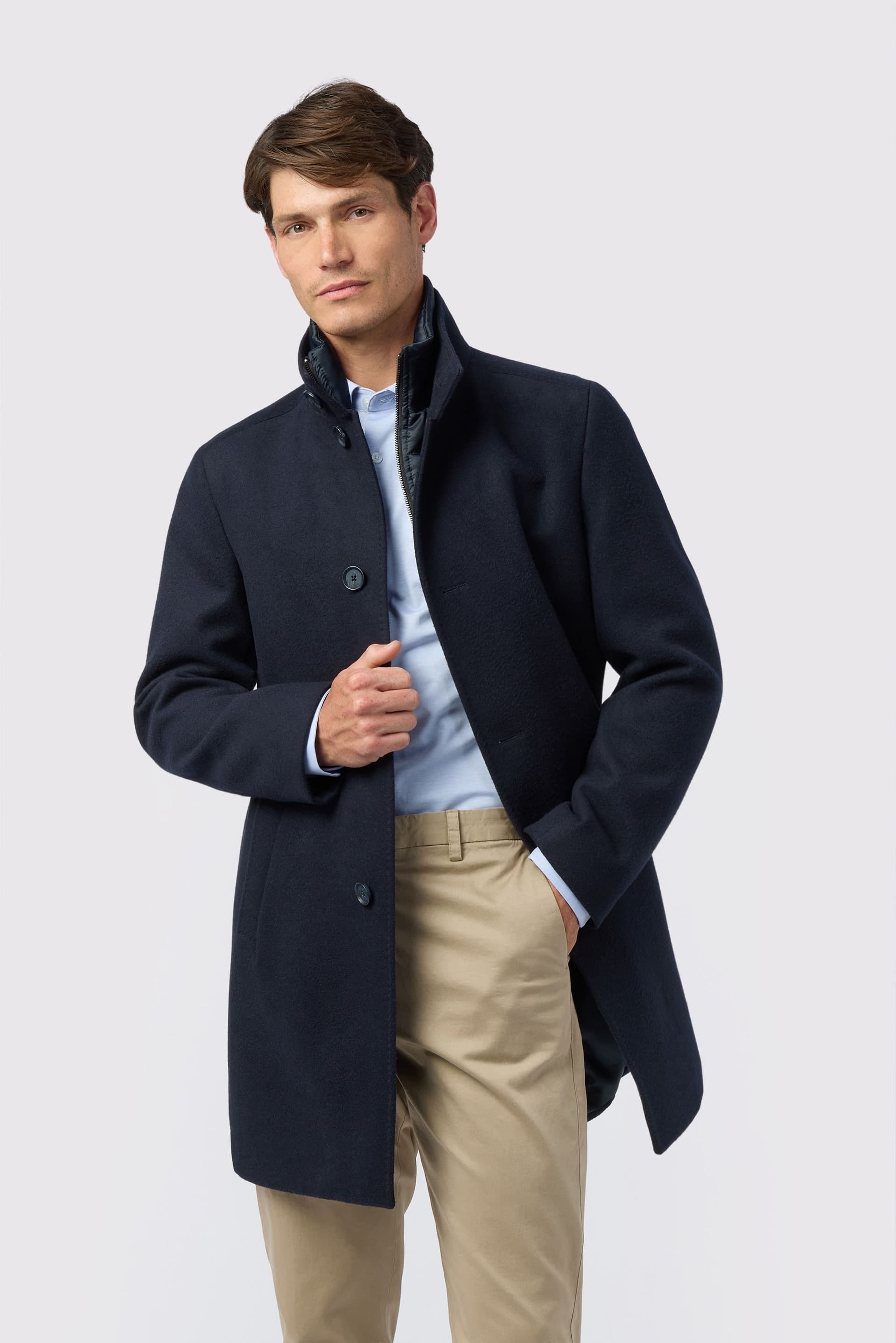 Melka Melka Men's Slim Fit Navy Funnel Neck Coat
