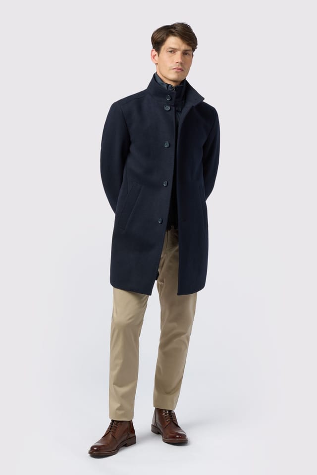 Melka Melka Men's Slim Fit Navy Funnel Neck Coat - 2