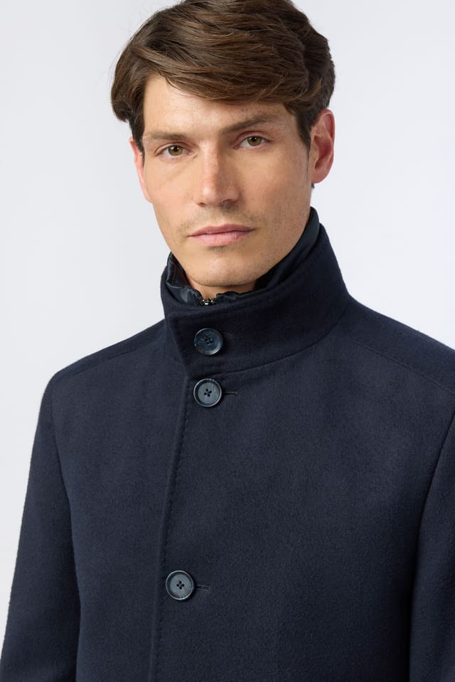 Melka Melka Men's Slim Fit Navy Funnel Neck Coat - 3