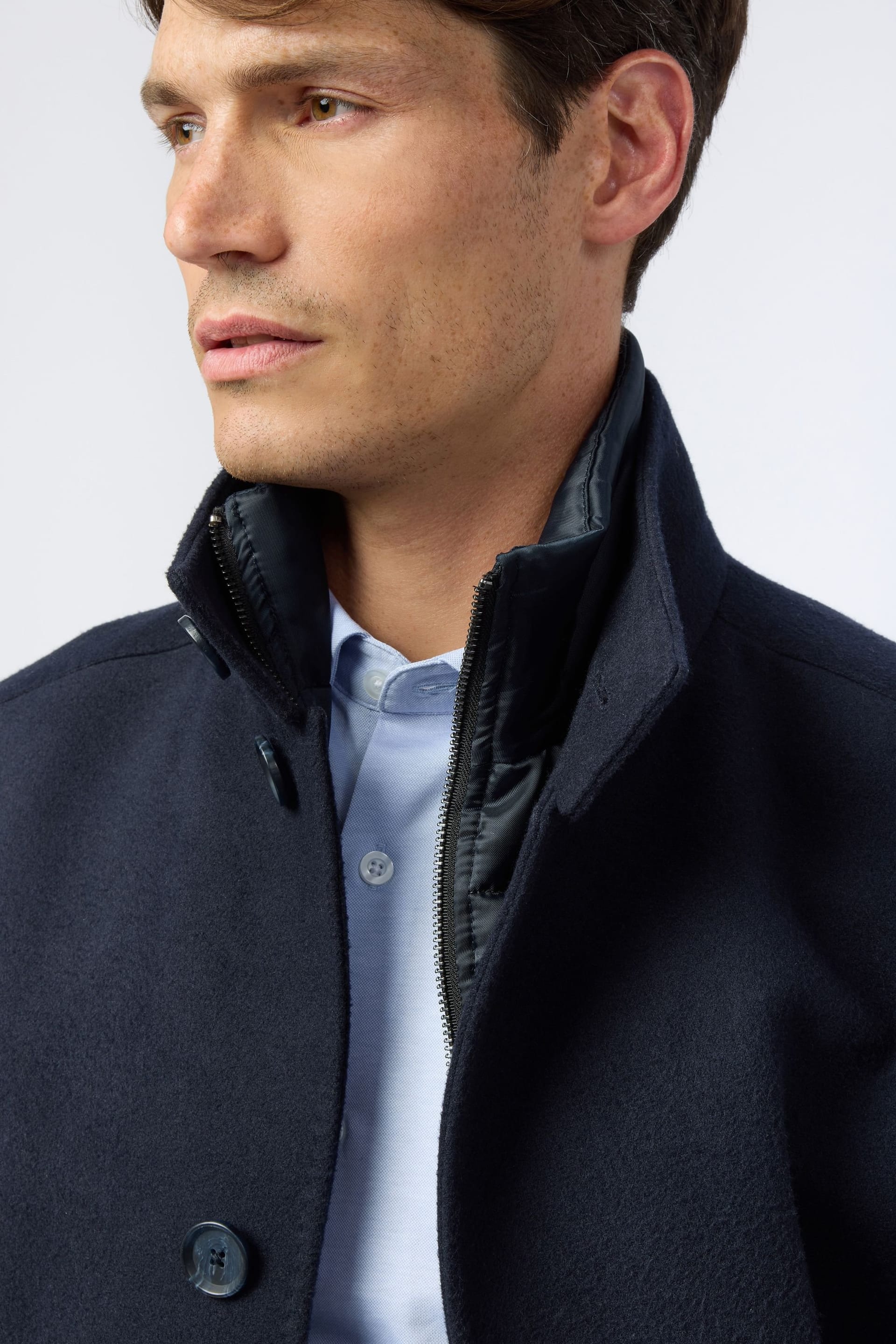 Melka Melka Men's Slim Fit Navy Funnel Neck Coat - 4