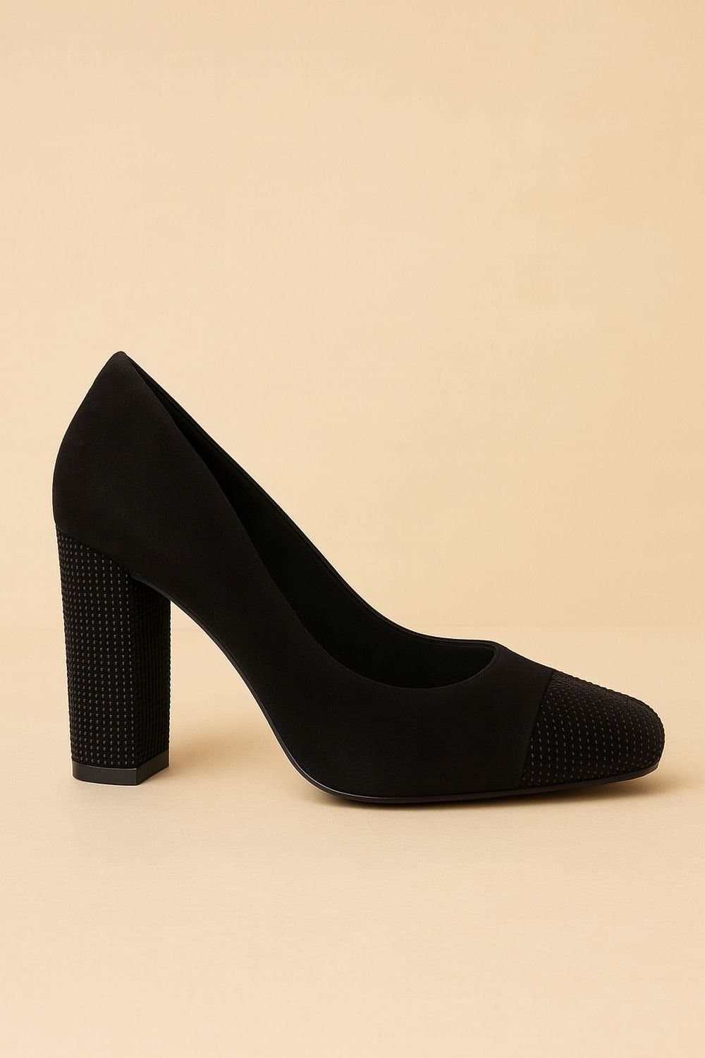 Spot On Spot On Women's Block Heel Faux Suede Court Shoes with Embellished Toecap in Black