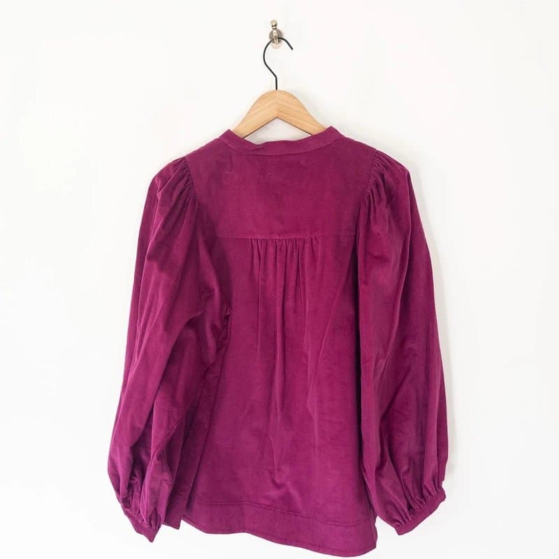 John Lewis Kin John Lewis Fine Corduroy Blouse Size 14 Berry Purple Henley Balloon Sleeve