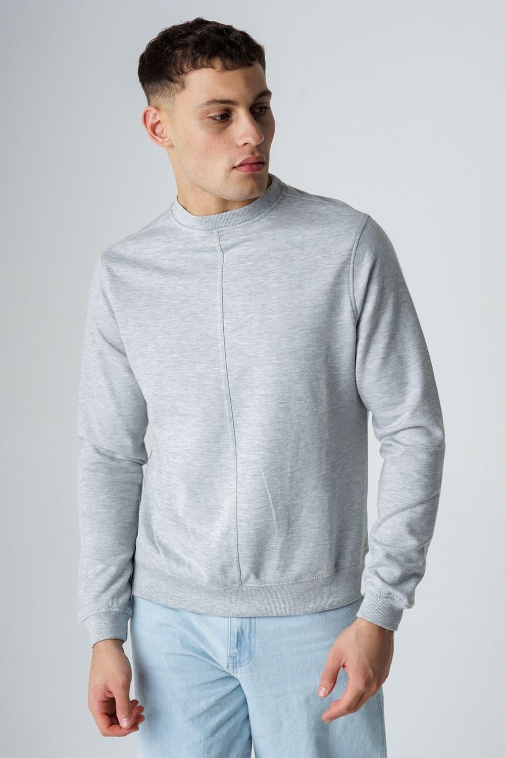 Influence Influence Men's Cotton Blend Crew Neck Acid Wash Seam Sweatshirt in Grey