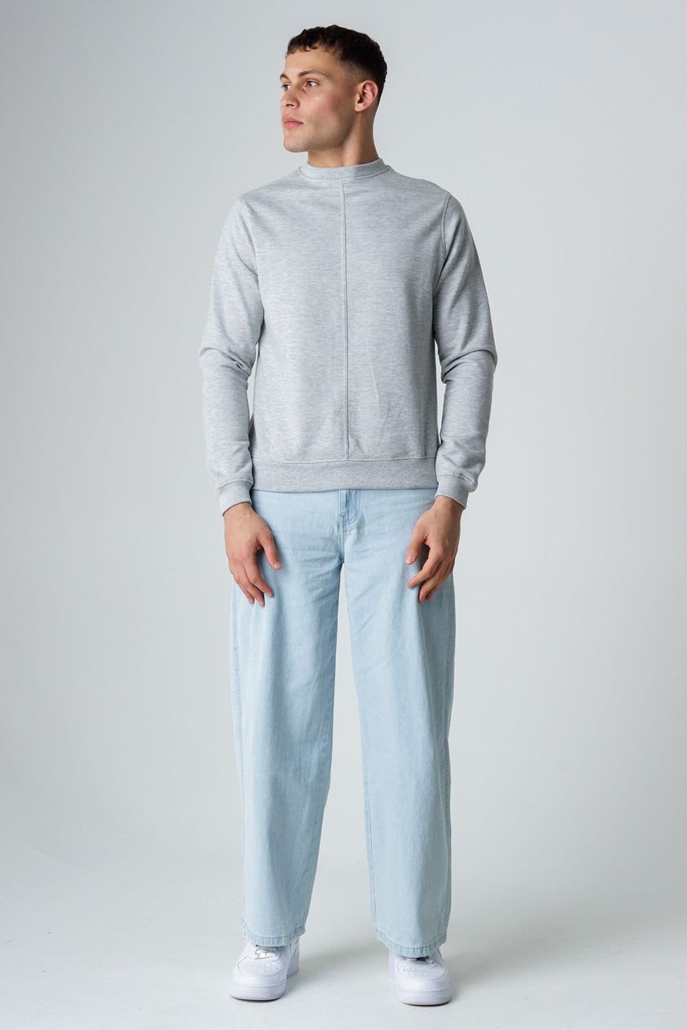 Influence Influence Men's Cotton Blend Crew Neck Acid Wash Seam Sweatshirt in Grey - 4