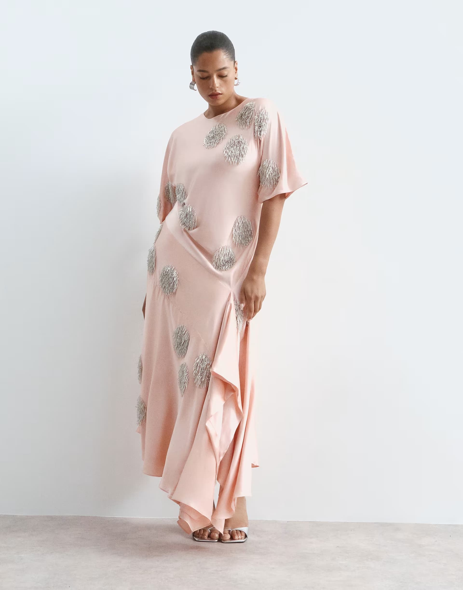 ASOS ARRANGE Curve satin maxi dress with embellished spot in peach