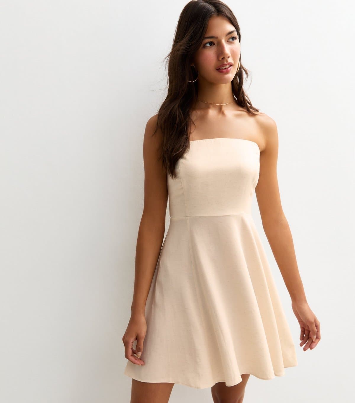 New Look New Look Stone Linen Look Belted Mini Dress