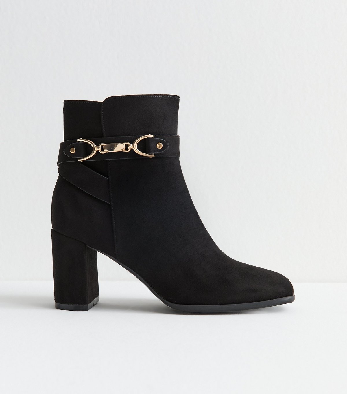 New Look Women's Black Faux Suede Snaffle Detail Ankle Boots Vegan New Look - 1