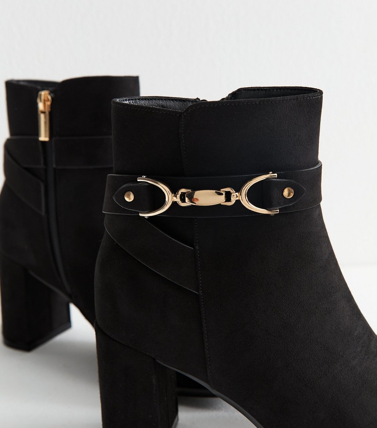 New Look Women's Black Faux Suede Snaffle Detail Ankle Boots Vegan New Look - 3