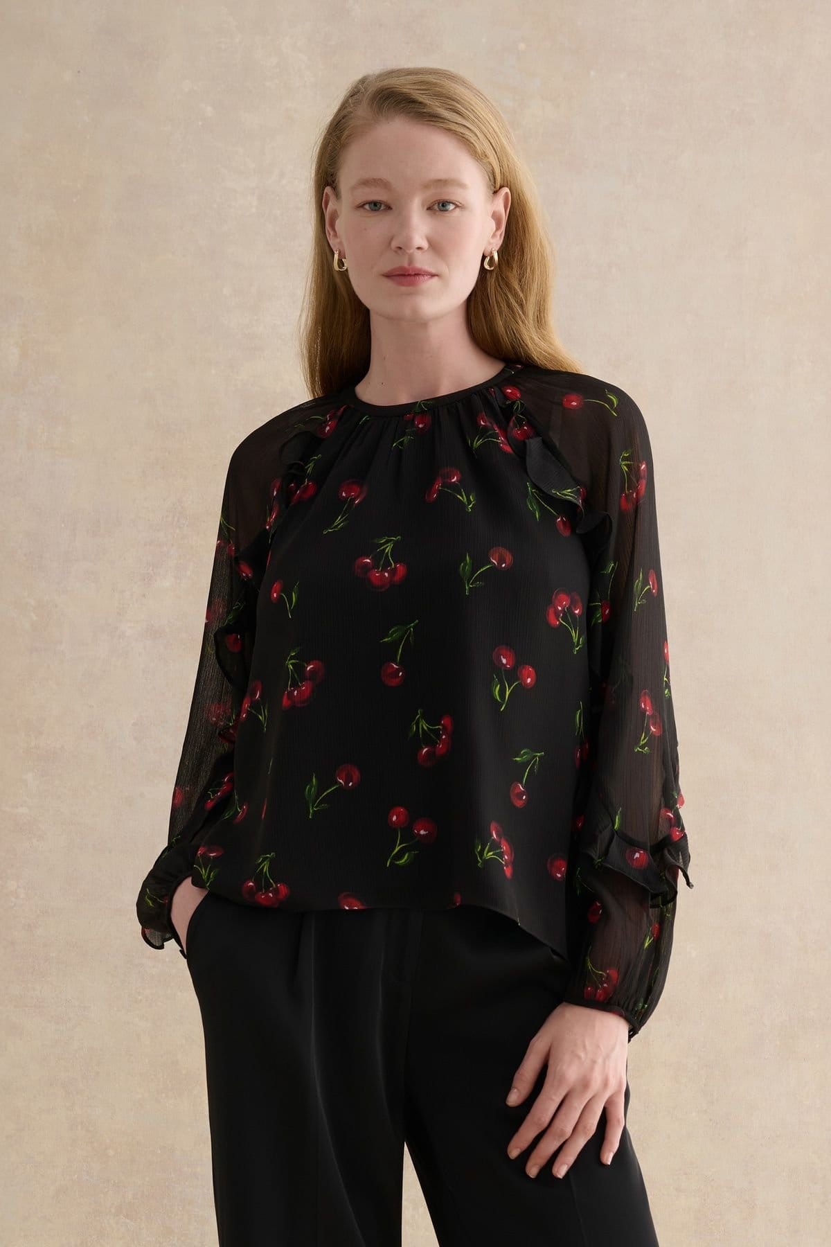 Hobbs London Black Cherry Print Sheer Blouse