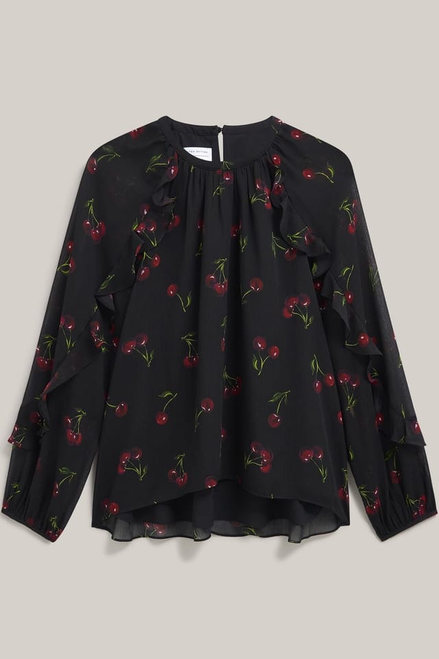 Hobbs London Hobbs London Women's Gathered Neck Sheer Ryton Top in Black - 2