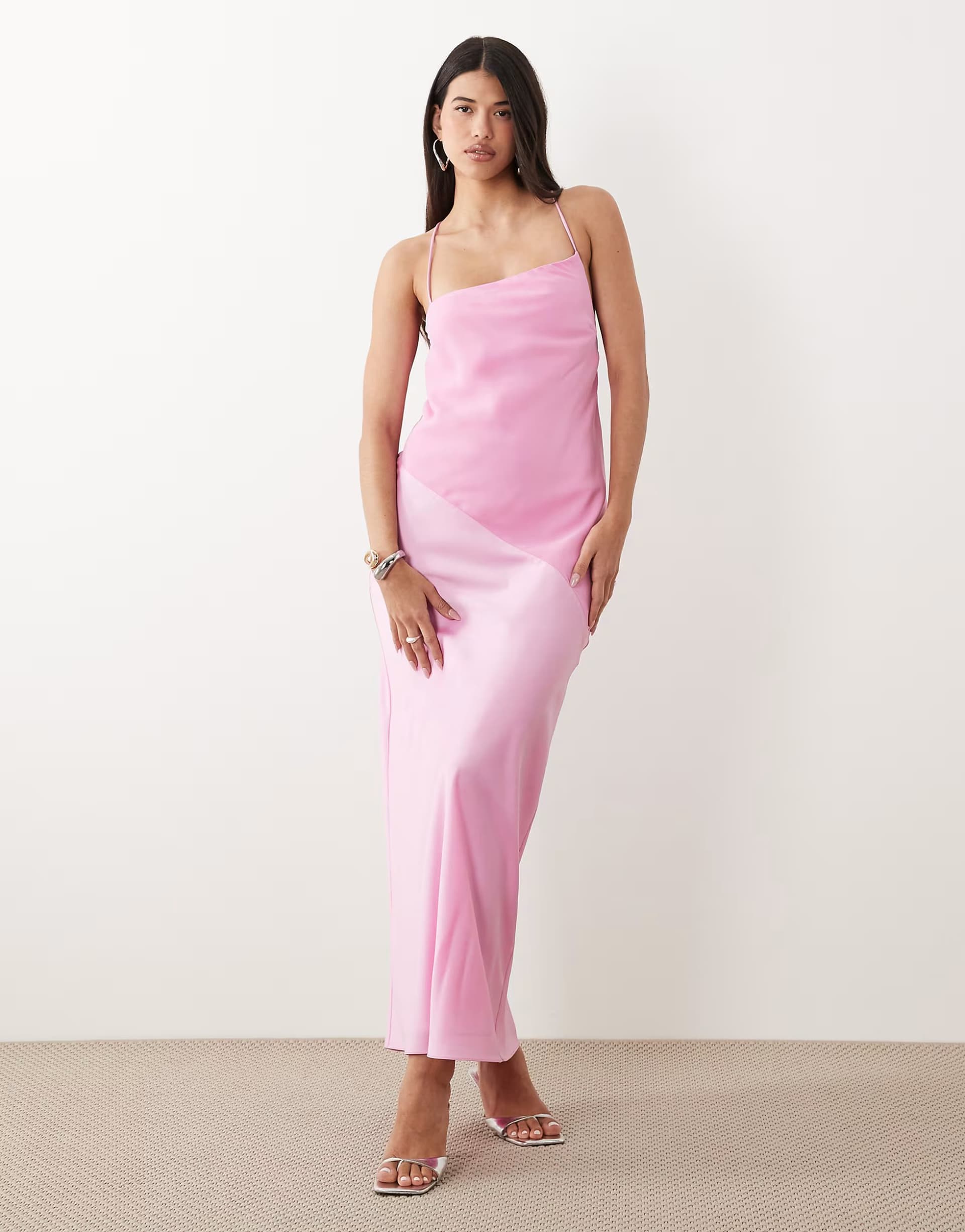 ASOS ASOS DESIGN hybrid satin panel cami maxi dress in pink