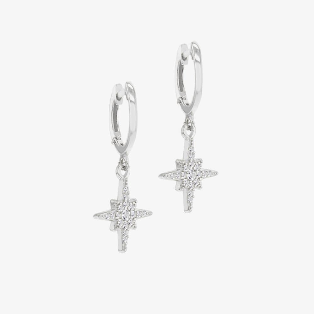 T.H.Baker T.H.Baker Women's Silver Cubic Zirconia Star Dropper Hoop Earrings 8.52.0019