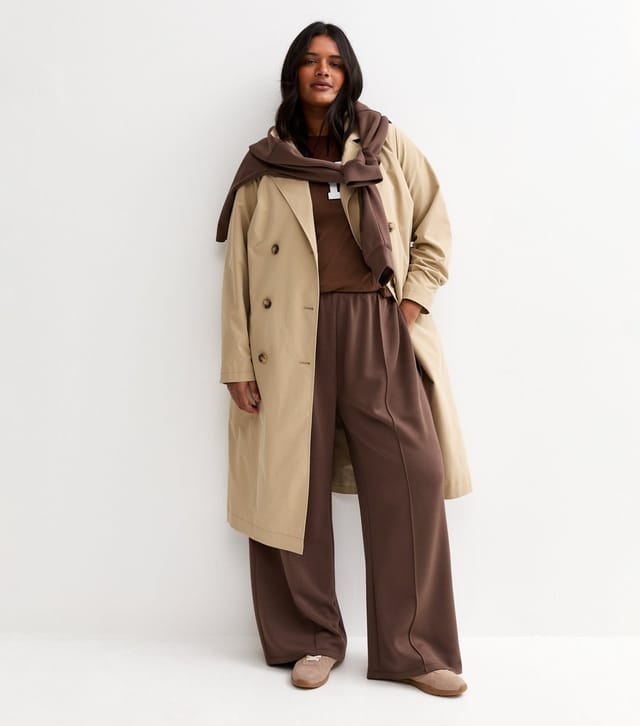 New Look Women's Plus Size Premium Dark Brown Wide Leg Joggers Curves New Look - 3